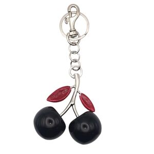 Cherry Bag Charm Keychain Black Glitter  w/ Red leaves NWT Silver tone hardware